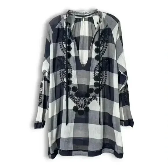 Free People Embroidered & Beaded Buffalo Plaid Gauze
Long Sleeve Tunic Top Sz S - Picture 5 of 13